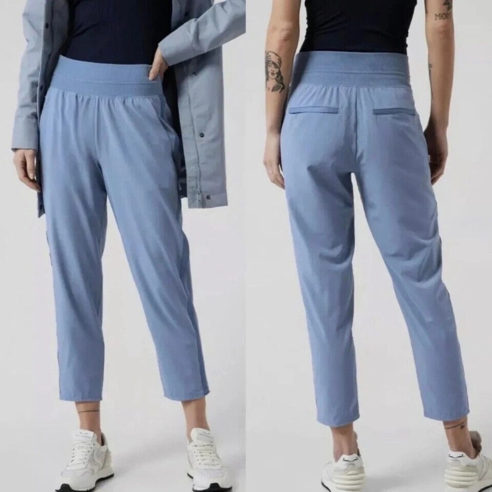 Athleta Nolita Slim Tapered Crop Pants Light Blue Women 14 Pockets Relaxed Fit